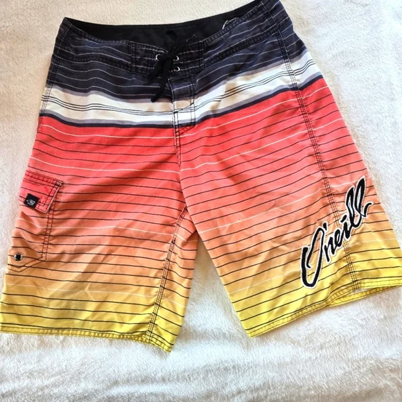 O'Neilll 32" Vintage Black Umbre Orange.Striped Board Shorts Old School Y2K - Picture 5 of 7